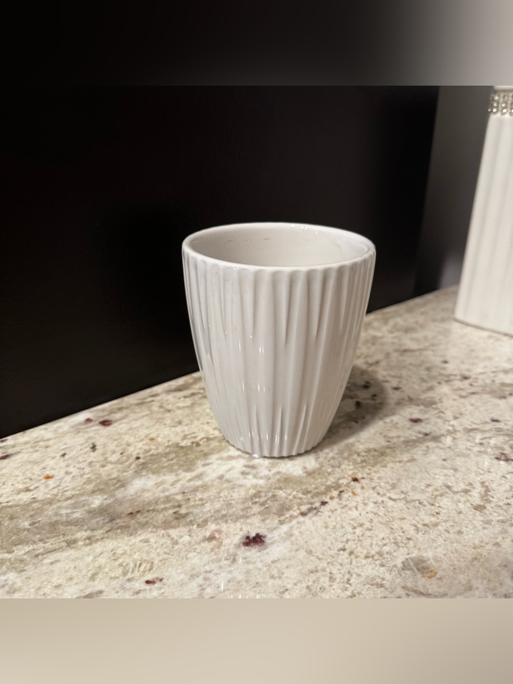 Minimalist White Ribbed Ceramic Vase